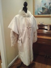 Lola Ascore Paris White Fox Fur & Leather Coat Rabbit Lined Medium Large