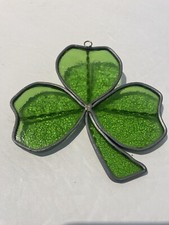 HANDCRAFTED Stained Glass Clover Shamrock SUN CATCHER Window ORNAMENT 4"