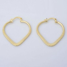 Cute New Yellow Gold Plated Nicely Textured Heart Shaped 1.25" Hoop Earrings