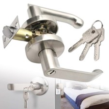 Internal Door Handle Privacy Entry Bathroom Bedroom Door Lever Lock w/Keys Set
