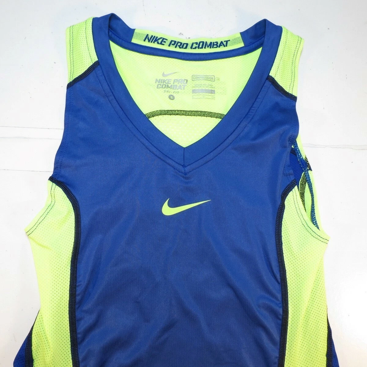 NEW NIKE PRO COMBAT SLEEVELESS ATHLETIC TANK TOP SHIRT Womens S Blue Neon  Green