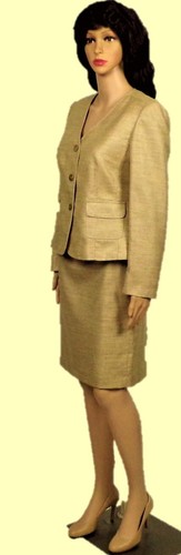 KASPER size 8P gold linen-look 2-piece suit jacket/skirt 100% polyester DC only - Picture 8 of 11