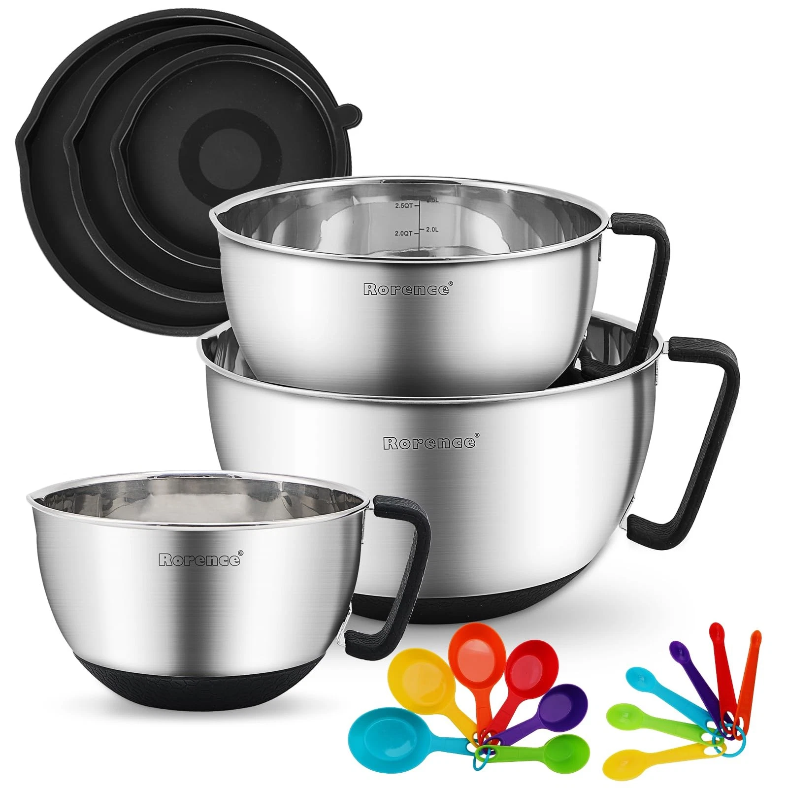 Stainless Steel Mixing Bowls Set: Metal Mixing Bowl with Lids and Handles Non...