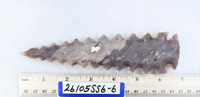 6.75'' Serrated Spearhead - Lance Head - Drill Point - Knife - Hand Knapped Agate