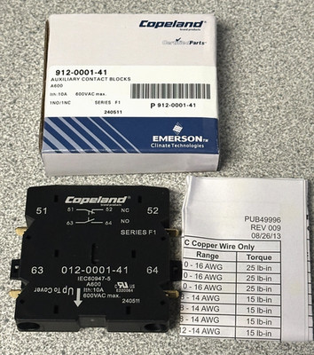 NEW Copeland 912-0001-41 Auxiliary Contact 1NO/1NC 600VAC Max