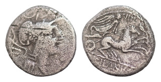 D. Silanus L. f. AR 3 53g Denarius. Rome 91 BC. Helmeted Roma Victory Biga