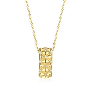 Authentic 17"+2" Gold-Plated Quilted Pattern Pendant Necklace CZ Charles Garnier