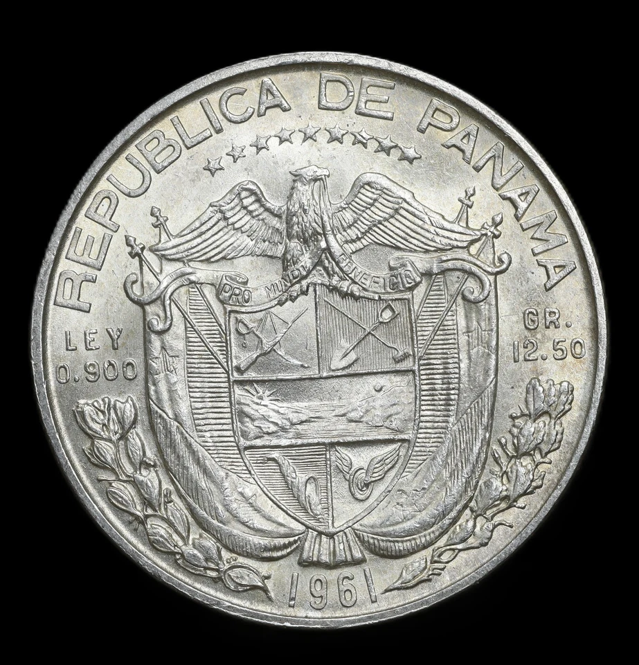 1961 Panama 1/2 Balboa .900 Silver Coin - Medio Balboa Luster !!!  BU - Image 2 of 2