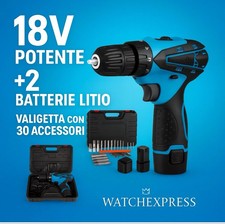 TRAPANO AVVITATORE 18V a PERCUSSIONE Litio PERFORATORE Doppia Batteria +OMAGGIO