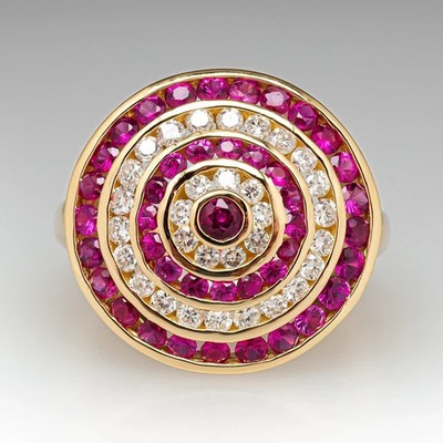 Halo Set Engagement Wedding Ring 14K Yellow Gold Plated Simulated Round Ruby