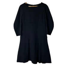 Oscar De La Renta Dress Size 8 Black 100% Wool Fit & Flare Blouson Sleeves