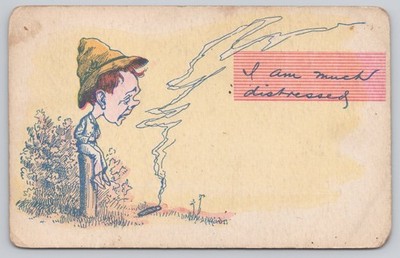 Postcard Art Sad Boy Smoking a Cigar I Am Much Distressing Whippet Card 72R