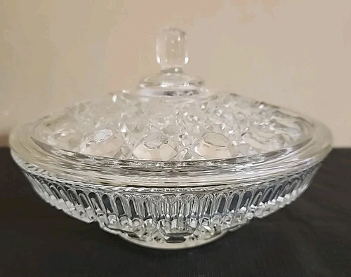 Vintage Federal Glass Candy Dish Windsor Clear with Lid Excellent No Chips