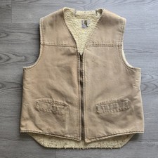 Vintage Carhartt 6SV Sherpa Lined Vest Mens XL Tan Duck Canvas Full Zip USA Made
