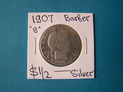 US COINS 1907 YEAR "S" BARBER HALF DOLLAR NICE SILVER COIN.