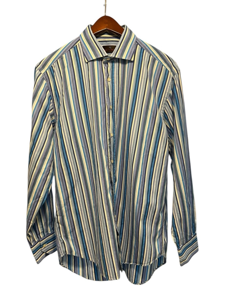 ETRO Dress Shirt Men Size 42 Blue Striped Long Sleeve Collared Made In Italy