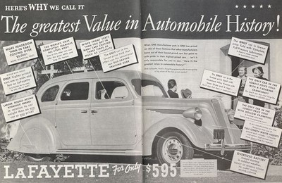 LaFayette Automobile Vintage Print Ad 1936 Nash Motors Kenosha Wisconsin u