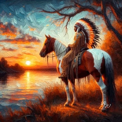 Native American Chief by The Lake