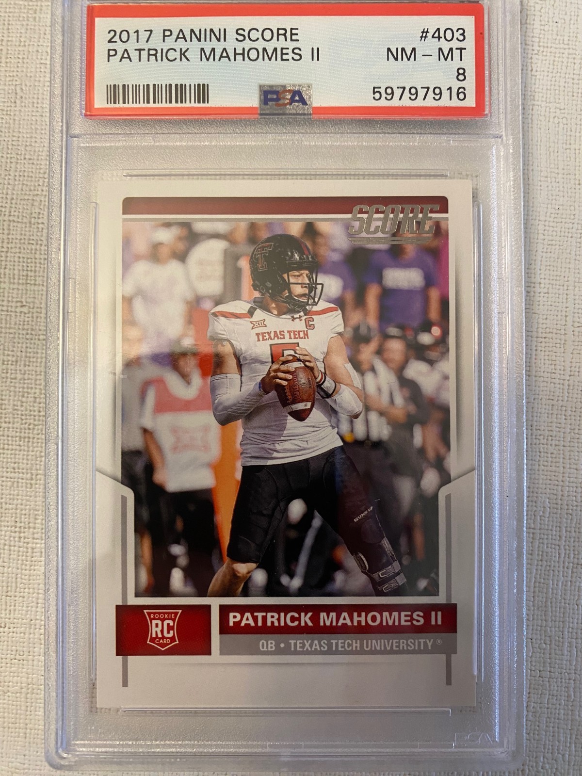 2017 Panini Score #403 Patrick Mahomes II RC Rookie PSA 8 NM-MT