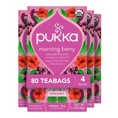 Pukka Morning Berry Organic Herbal Tea Bags, Caffeine Free 80 Bags