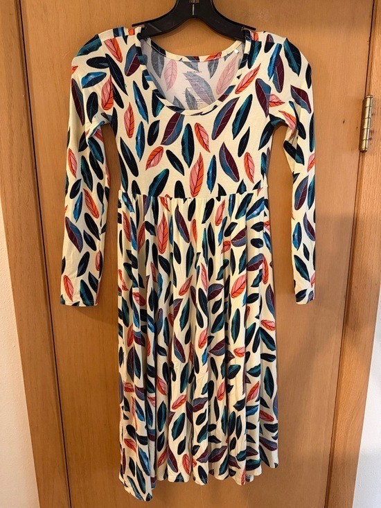 Posh Peanut Kids Girls Feather Print Bamboo Stretch Long Sleeve Dress Size 10
