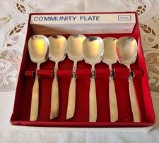 6 X SILVER PLATED SOUTH SEAS 14cm FRUIT/JAM ONEIDA COMMUNITY CUTLERY- SPOONS