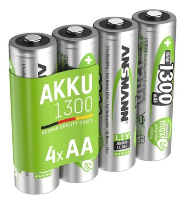 ANSMANN Akku AA 1,2V 1300mAh, 4 Stück, wiederaufladbar mit maxE