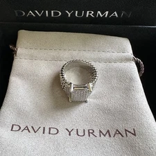David Yurman Sterling Silver 925 16x12mm Wheaton Pave Diamond Ring Size 7