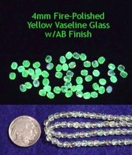 50 Pieces 4mm Round Faceted Yellow AB VASELINE/URANIUM GLASS BEADS