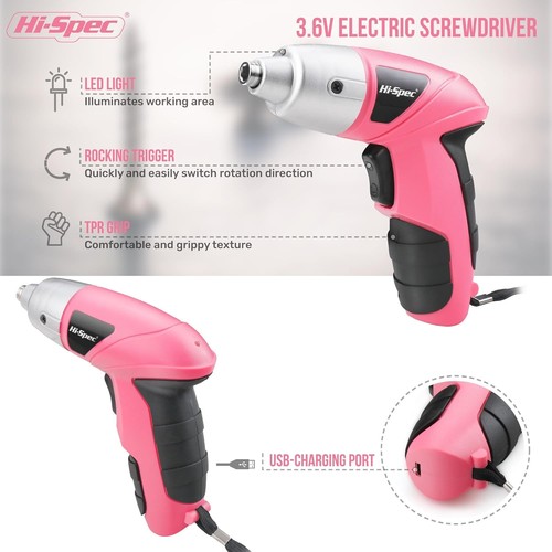Hi-Spec Elektroschrauber 27tlg 3,6V Pink USB Klein Power Schraubendreher Set. - Bild 5 von 5