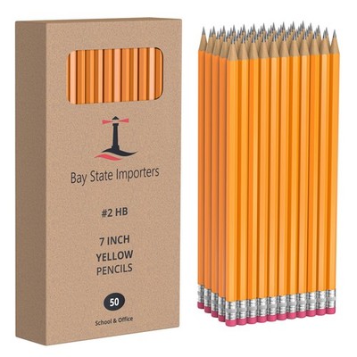2 Pencils 50 Pack, Pre-Sharpened HB Wood-Cased Yellow Pencil with Erasers, Bu...