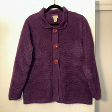 L.L. Bean Womens XL Purple Angora Blend Cardigan Sweater Vintage Gently Worn