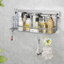 Stainless Steel Shower Caddy, 41 cm Wall Back Crossbar Rustproof Shelves with...