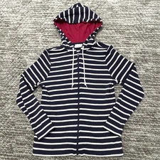 LL Bean Womens XS Striped Full Zip Hoodie Navy White Nautical Preppy Pockets