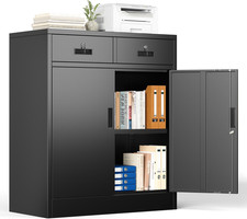 Metal Storage Cabinet with 2 Drawers and Shelves,36"H Locking Kitchen Storage Ca