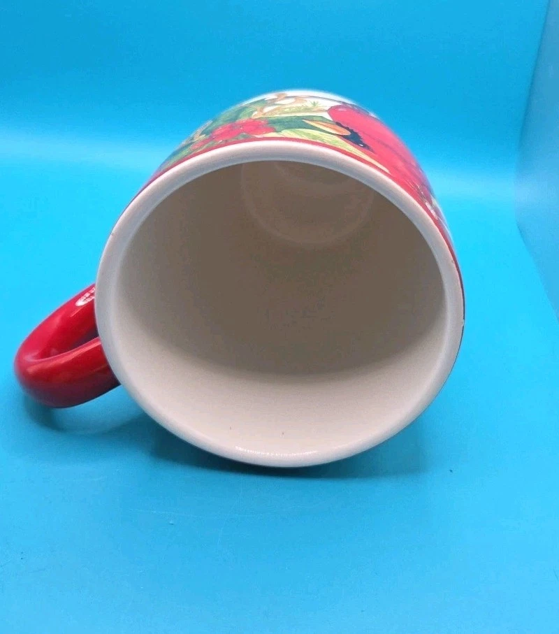 Xícara/caneca de café Cardinal 5" com Noel e flores vermelhas Natal - Imagem 4 de 4