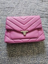 Pink Quilted Chevron Shoulder Bag with Chain Strap, Turn Lock, Adjustable Strap