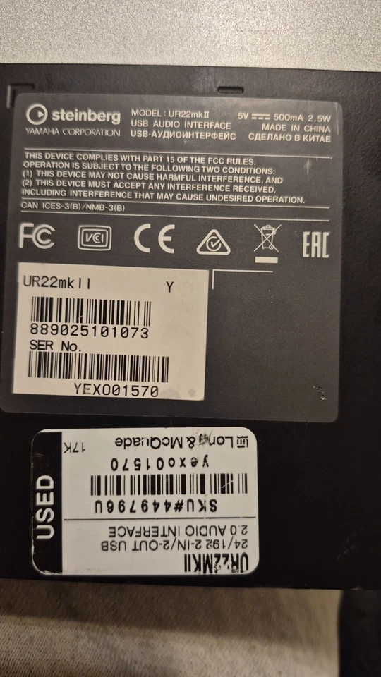 Steinberg UR22 mkII USB Audio Interface 24-bit/192kHz D-PRE MIDI Phantom Power - Image 3 of 3
