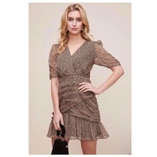 ASTR The Label Reyna Ruched Floral Mini Dress Small V-Neck Chiffon Keyhole Back