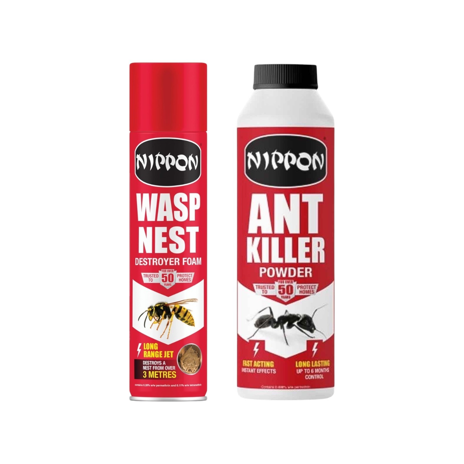 Nippon Ant Killer Powder 500g & Wasp Nest Destroyer Foam 300ml-Fast Pest Control