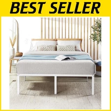 Sturdy White Full Bed Frame, Steel Slat Support