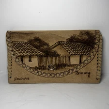 Handmade Honduras Leather Trifold Wallet "TAMMY" Name Village Landscape Scenery