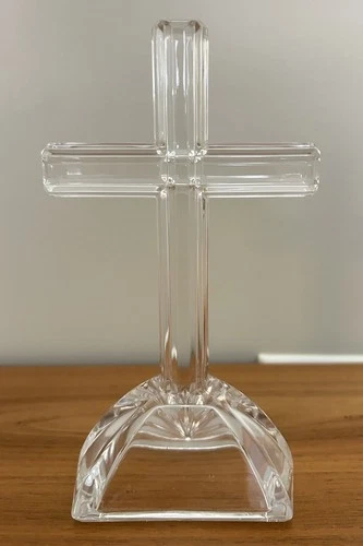 Vintage Marquis Waterford Crystal Cross Figurine Standing 7” Tall Crucifix