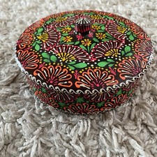 Vintage Trinket Paper Papier Mache Lacquer Bowl Lid Lidded Hand Painted