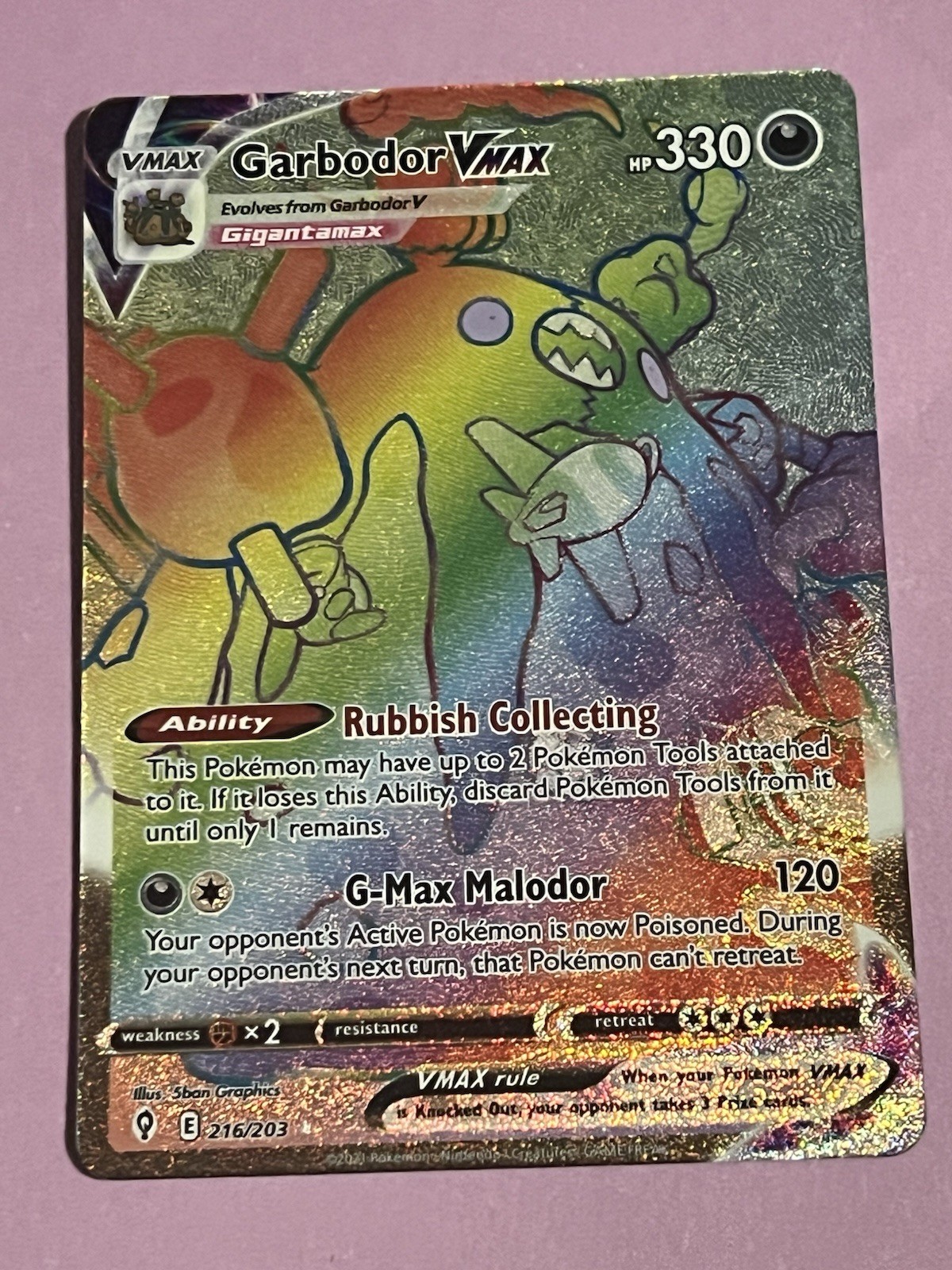 Garbodor VMAX (Secret) 216/203 Swsh07: Evolving Skies Holo