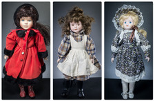 Vintage Porcelain Dolls Job Lot 16" Collectable Display Dolls Glass Eyes