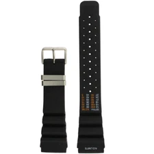 Watch Band Fits Aqualand Black PU 24mm ND Strap Depth Gauge SS Buckle