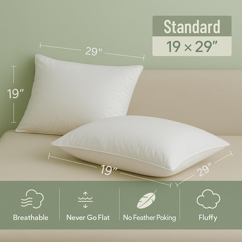 Premium Luxurious White Duck Feather And Down Pillow Pair With 100% Cotton Cover - Picture 4 of 9