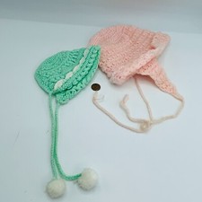 Hand Knitted Baby Bonnets Pink Toddler And Green Newborn Baby