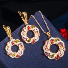 Colorful Twist Round Pendant Necklace Huggie Earring Jewelry for Women Party Set